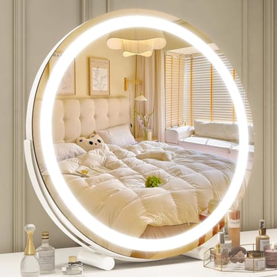 Verlichte Makeupspiegel 33 cm - Ronde LED Spiegel met Slimme Touch Bediening en 360 Graden Rotatie voor Slaapkamer en Tafelblad