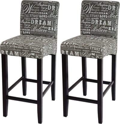 Set van 2 barkrukken MCW-C33, barkruk barkruk, hout ~ belettering, grijs, donkere poten, stof/textiel