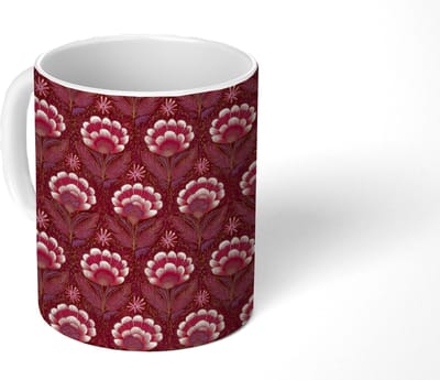 Mok - Koffiemok - Bloemen - Waaier - Paars - Mokken - 350 ML - Beker - Koffiemokken - Theemok