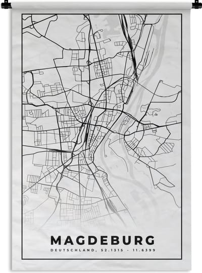 Wandkleed - Wanddoek - Kaart - Stadskaart - Magdeburg - Plattegrond - 120x180 cm - Wandtapijt