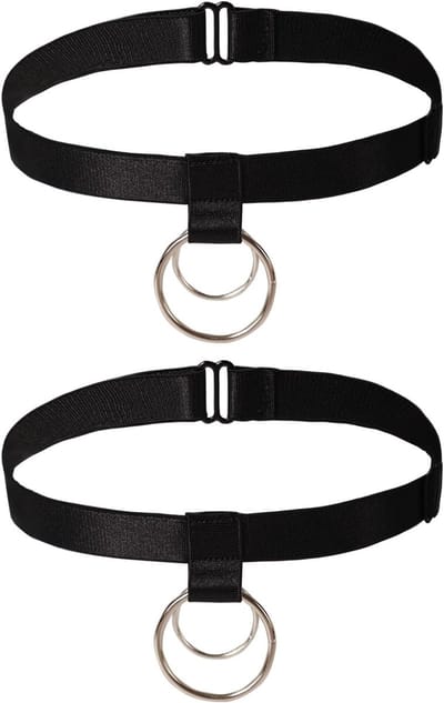 Gothic Dubbele Ring Kousenband Set voor Bruiloft, Verstelbare Elastische Bruidsaccessoires voor Vrouwen, 2 Stuks