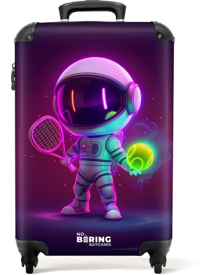 NoBoringSuitcases.com® - Kinderkoffer - Kindertrolley - Astronaut - Tennis - Handbagage koffer lichtgewicht - Reiskoffer trolley - Rolkoffer met wieltjes - Past binnen 55x40x20 en 55x35x25