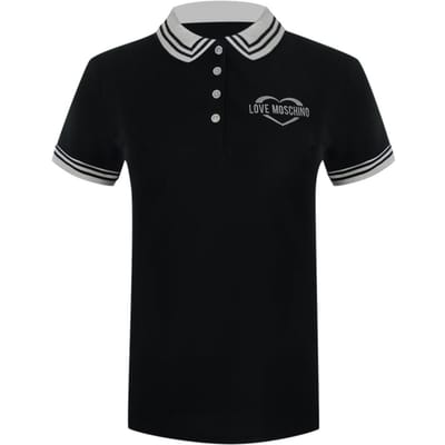 Love Moschino Heren Hart Katoen Logo Poloshirt (Zwart)