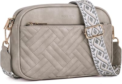 Kleine gewatteerde crossbodytas voor dames - veganistisch PU-leer, schoudertas met brede riem