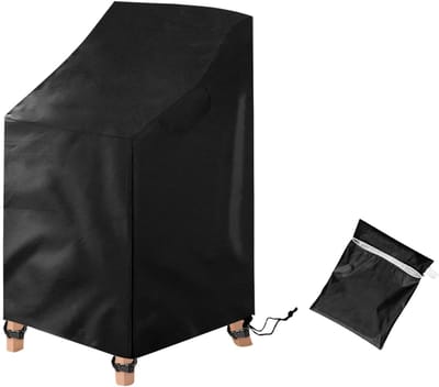 Tuinstoelhoes - 72 x 92 x 120 cm - Waterdichte stoelhoes - Beschermhoes voor tuinstoelen - Afdekking voor stapelstoelen - 210D Oxford-doek - Waterdichte - Geschikt voor buiten in de tuin, balkon of terras - Zwart