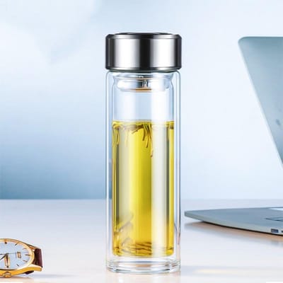 Dubbellaags Glazen Mok Hittebestendige Waterbekers Met Theezeef Grote Capaciteit Lekvrije Glazen Drinkgerei 350-420ml white
