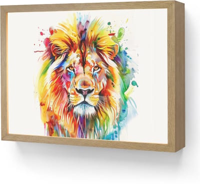 Wandlamp 40x30 cm - Oplaadbaar - Leeuw - Verf - Kleurrijk - Wit - Dier - Wandlampen binnen woonkamer - Slaapkamer lamp - Decoratieve nachtlamp - Vloerlamp draadloos