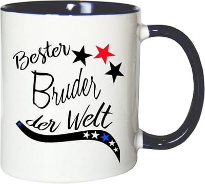Koffiemok Bedrukt - Themok Beker - Cadeau Geven - Dubbelzijdig Bedrukt - 330 ml - Wit Blauw