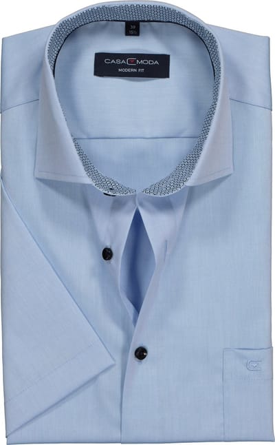 CASA MODA modern fit overhemd - korte mouw - popeline - blauw - Strijkvriendelijk - Boordmaat: 40