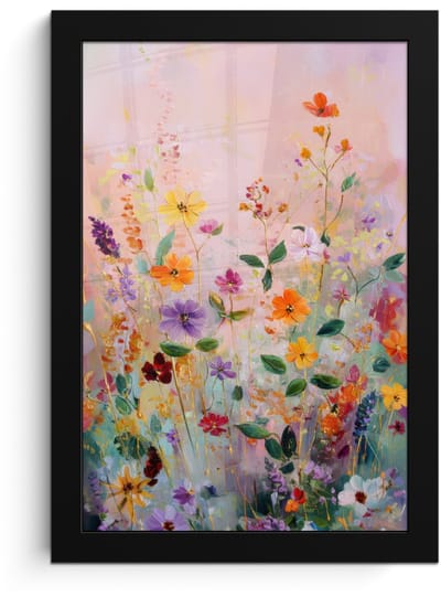 Poster in lijst - Fotolijst 20x30 cm - Posters - Schilderij - Bloemen - Abstract - Kleurrijk - Posterlijst zwart - Decoratie - Wanddecoratie woonkamer - Muurdecoratie slaapkamer