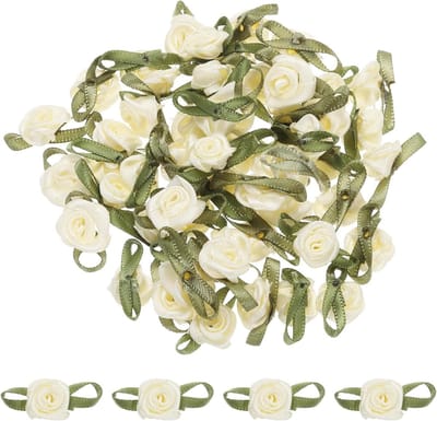 Mini Rozen met Strik - Satijnen Bloemen - Knutselen en Decoratie - Zacht Satijn Materiaal - 22 mm - Beige