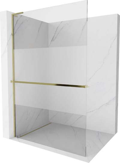 Mexen Kioto+ L douchewand met plank Walk-in 70 x 200 , transparant/mat, goud - 800-070-123-50-35