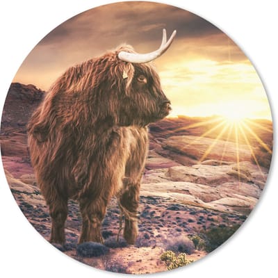 Muismat rond 20x20 cm - Mousepad Koe - Schotse hooglander - Stenen - Ronde muismatten