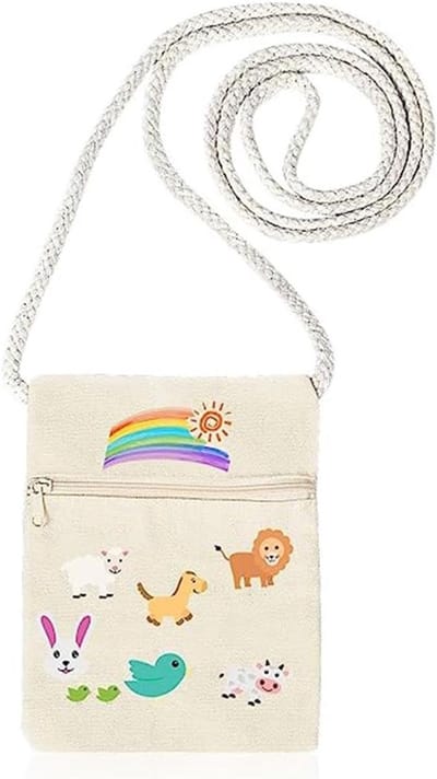 Allecto - Stoffen tassen voor kinderen - Doe-het-zelf - Beige - Schilderen - Schoudertas - Versieren - Geschikt voor kinderen - 18 x 16 cm.