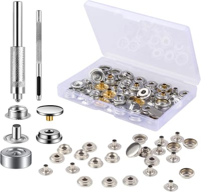 Set van 18 roestvrijstalen drukknopen met handbevestiging, directe metalen knopen zonder naaien, ideaal voor kleding en accessoires