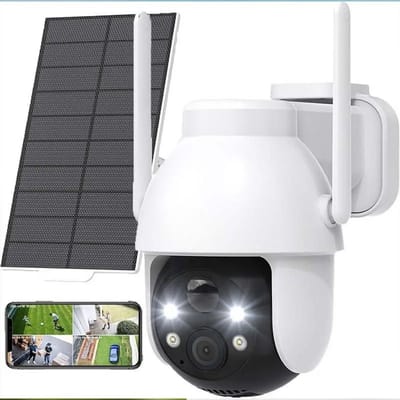 UFTA Bewakingscamera - Draadloos 2K met Nachtzicht - Outdoor Beveiliging met WiFi & Zonne-energie - 360° Draaibaar - - Wit