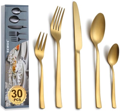 Luxe bestekset - 30-delige set - voor 6 personen - roestvrij staal - matgoud