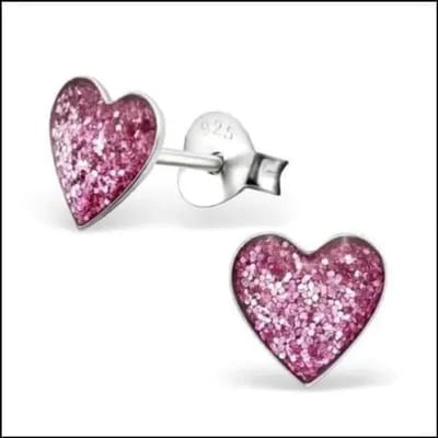 Aramat Jewels | Oorbellen | Zilveren Hartje Oorstekers – 925 Zilver -Emaille | Paars Glitter-7mm | |7mm | Zilver | Kinderen, Volwassenen | Verkleurd niet