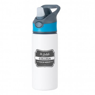 Hacebo® - De leukste collega waterfles met rietje blauw - Collega - beste collega - werk - afscheidscadeau - verjaardagscadeau - kado - water fles - 650ML