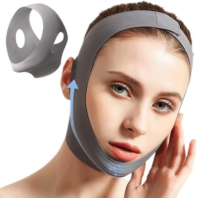 Herbruikbaar V-vormig gezichtsmasker, slaapband, unisex nekmasker, grijs