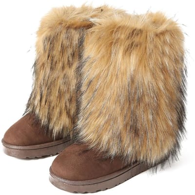 Nieuw winterbont voor dames, imitatie wasbeerbont uit één stuk, warme snowboots, harige schoenen, buitenlaarzen 44 bruin