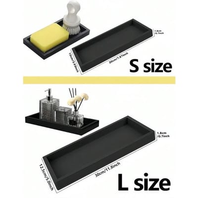 1 pièce Plateau Organisateur de Rangement Premium Pour Clés Maquillage Bijoux Sur Lavabo de Salle de Bain Cuisine Comptoir Cadeau de Fête Décoration Intérieure Été L noir