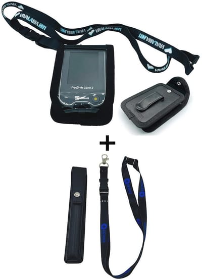 SEWAS Diabetic Care - Tas bloedsuikermeter Freestyle Libre 3 & tas voor Insuli Pen's om te hangen met halsbanden, diabeticustas, schoudertas, set zwart