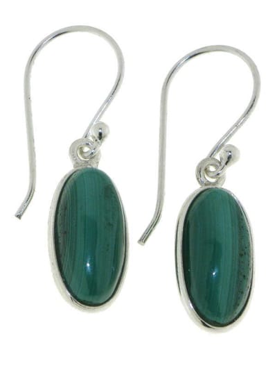 SilverGems Zilveren oorhangers met ovale cabouchon geslepen Malachiet edelstenen