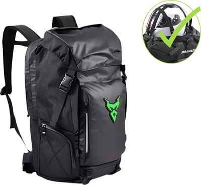 CarryQuest® - Motor Rugzak - 48L - Backpacks - Backpack - Waterdichte Rugzak - Motortransport - Zwart/Groen - Outdoor - Klimmen - Wandelen - Trekking - Laptop Backpack - Helm Rugzak - Reflecterend - 14 Inch Laptop