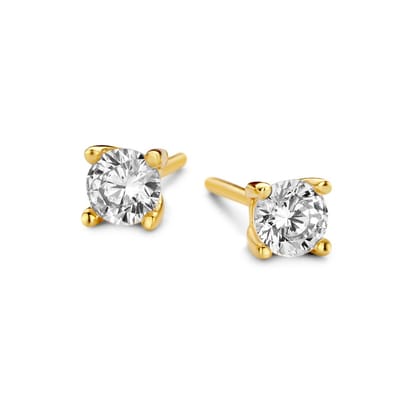 New Bling 9NB-0738 Zilveren Oorknopjes - Dames - Zirkonia - 3 mm Doorsnee - Wit - Zilver - Gold Plated (Verguld/Goud op Zilver)