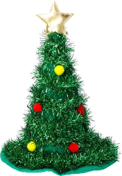 Folat - Hoed Kerstboom Groen Met Goudkleurige Ster En Ballen