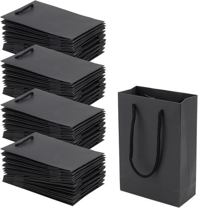 40 Zwarte Cadeauzakjes met Handvatten - Papieren Tassen voor Feest en Cadeaus (13x6x19 cm)