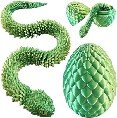 3D Gedrukt Slangenspeelgoed en Drakenei Slangeneieren voor Kinderen, Creatief Dieren Speelgoed voor Thuis en Bureau Decoratie (Geel Groen, Medium (Ei H: 13 cm))
