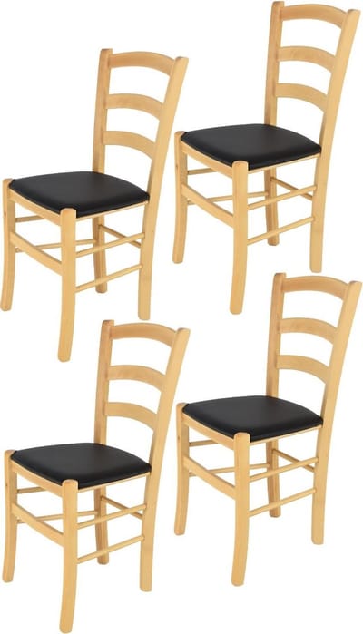 Tommychairs Venice - Eetkamerstoelen - Set van 4 - Naturel & Zwart - Stof & Hout