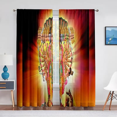 Indiase God Thailand Religie Shiva Sheer Voile Gordijn voor Woonkamer Slaapkamer Decoratie Tule Raamgordijnen Chiffon Draperieën 1 PCS W100XH250cm&Grommet Top