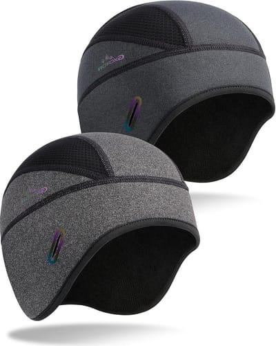Winterse Fleece Gevoerde Helm Liner Skull Cap, Warm Fietsmuts met Glazen Openingen, Thermische Beanie voor Mannen en Vrouwen