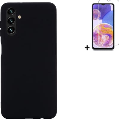 Geschikt voor Samsung Galaxy A24 4G Hoesje - Siliconen - Samsung A24 4G Screenprotector - Hoesje Zwart Case + Screenprotector