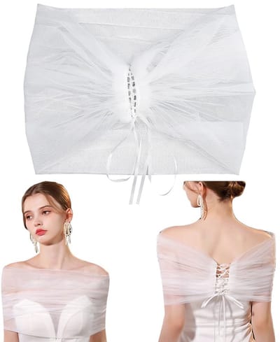 Dailygoods- Bruidssjaal Luxe - Tule Stola - Afneembare Capelet - Zachte Wrap - Ademend Vezelmateriaal - 102,5 x 78,5 cm