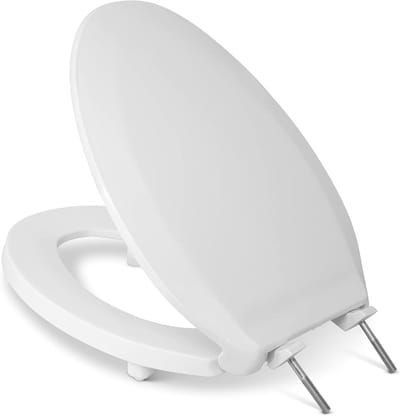Toiletbril - Langwerpige bril - Vernieuwen badkamer - Roestvrijstalen scharnier - Langwerpig model - Gebroken wit