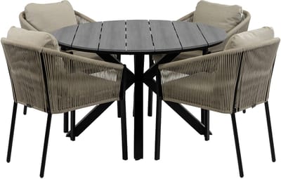 5-Delige ronde tuinset | 4 Elvira tuinstoelen (Black) | Tuintafel Cyprus ø120cm (Grey)