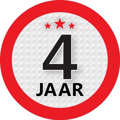 Bellatio Decorations 4 jaar leeftijd sticker - rond - Dia 9 cm - verjaardag - jubileum - leeftijd versiering