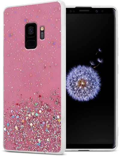 Cadorabo Hoesje geschikt voor Samsung Galaxy S9 in Roze met Glitter - Beschermhoes van flexibel TPU silicone met fonkelende glitters Case Cover Etui