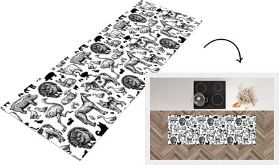 Keukenloper - Loper keuken - Patroon - Dieren - Zwart Wit - 150x50 cm - Keukenloper vinyl