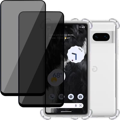 Hoesje geschikt voor Google Pixel 7a + 2x Privé Screenprotector – Privacy Tempered Glass - Case Transparant