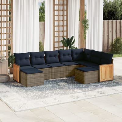 vidaXL - 9-delige - tuinbankset - met - kussens, - grijs - polyrotan