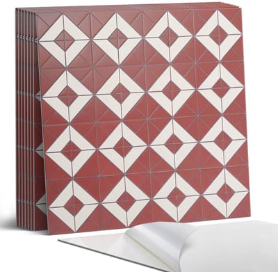Coloray Plaktegels - Geometrische patronen in de lay-out Portugese Tegels - 30 cm x 30 cm - Rood Plaktegels - 9 stuks - Vierkant PVC Tegels - Plaktegels Keuken - Zelfklevende Vloertegels - Vinyl Tegels - Zelfklevende Tegels