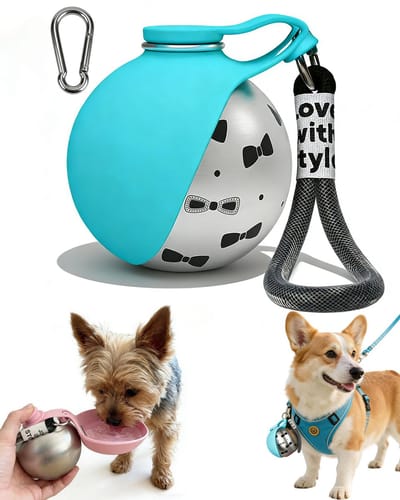 Sogiol® Drinkfles voor huisdieren - 2-in-1 Draagbare Drinkfles - RVS - Lekvrij - Opvouwbare Kom - 285ml - Voor Honden & Katten - blauw