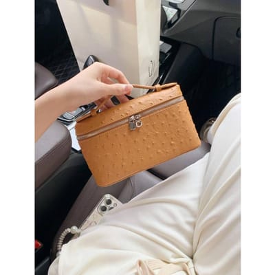 Leren Lunchbox Tas Modieuze Veelzijdige Struisvogelleer Schoudertas Crossbody Tas Handtas brown