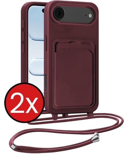 Hoesje Geschikt voor iPhone Air Hoesje Met Telefoonkoord en Pasjeshouder Siliconen - Hoes Geschikt voor iPhone Air Hoesje Met Kaarthouder Case - Aubergine - 2 PACK
