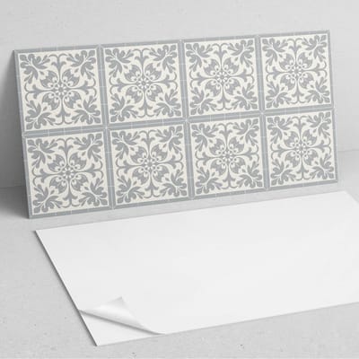 Coloray Wandpanelen Zelfklevend - Bloemenpatroon op tegels PVC Wandpaneel - 100 cm x 50 cm - Grijs Wandbekleding Zelfklevend - 1 stuk - Texturen Wandpanelen Zelfklevend - Keuken Wandpanelen - Wandpanelen Badkamer